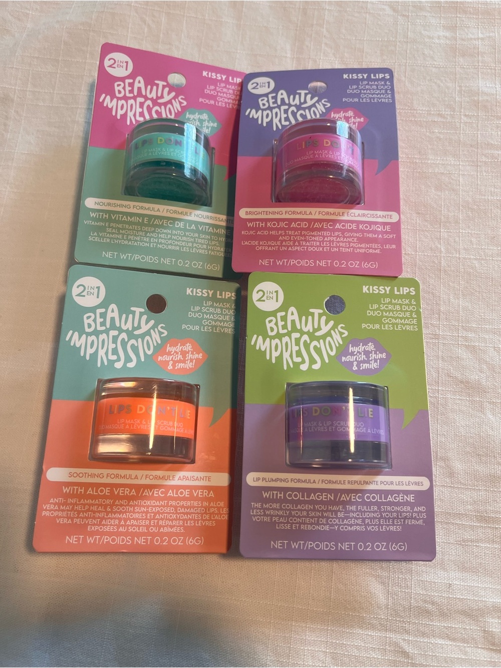 Beauty Impressions Kissy Lips Lip Mask & Scrub Duo Set of 4